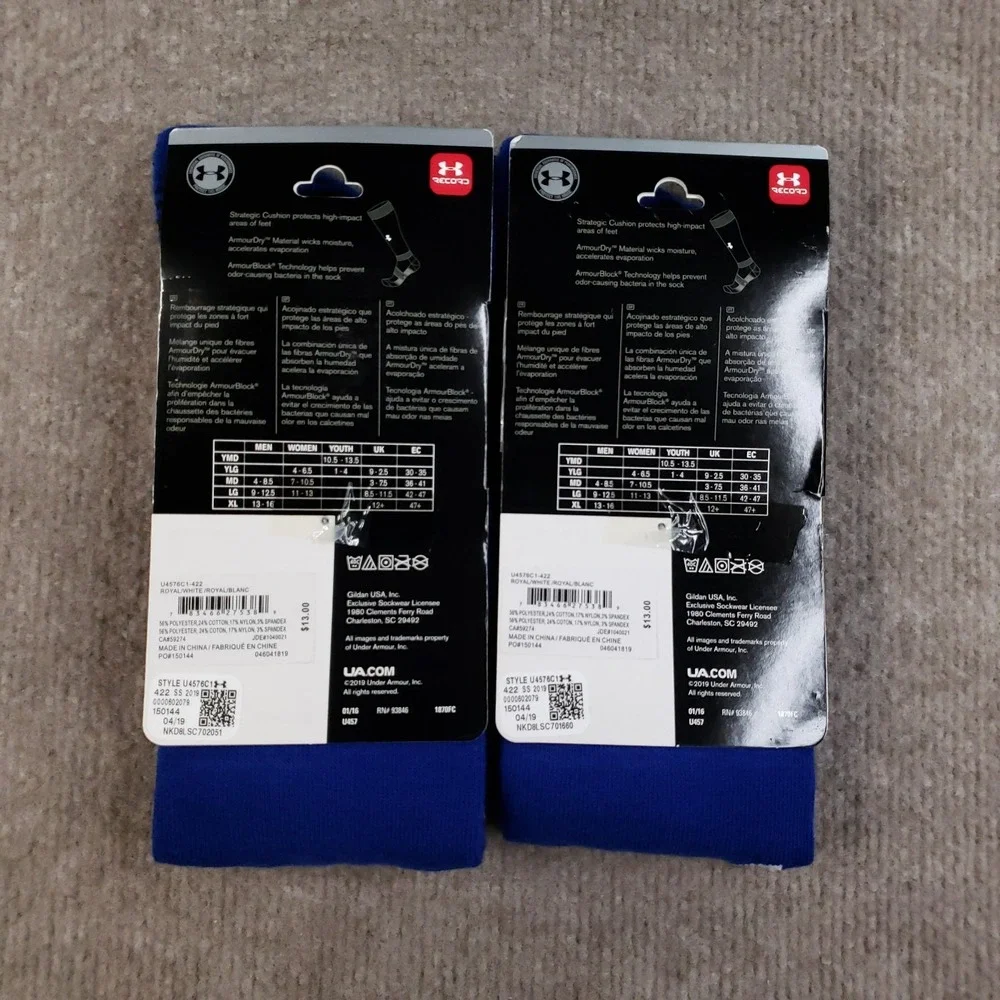Lot of 2 Pairs Under Armour UA Team Socks Men's Size XL 13-16 Blue Over the Calf